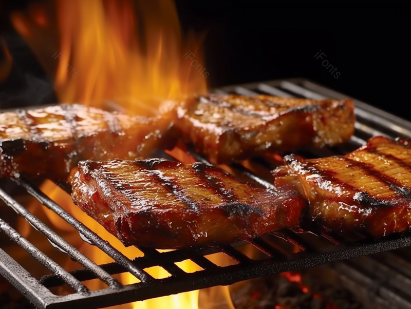 黑色背景BBQ猪肋排烧烤,高清,摄影图,摄影图片,图片大全,摄影图免费下载